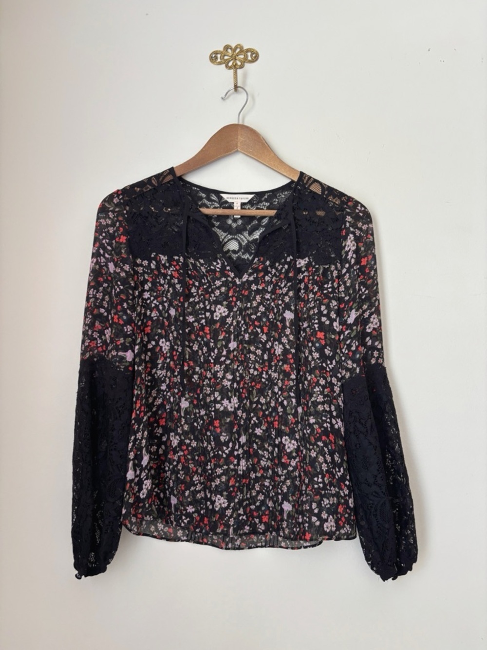 Rebecca Taylor Dark Floral Lace Top Sz 0 Cottagecore